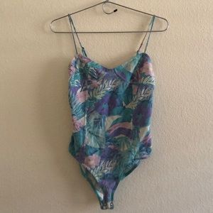 Light Blue/Purple Tropical Forever 21 Bodysuit